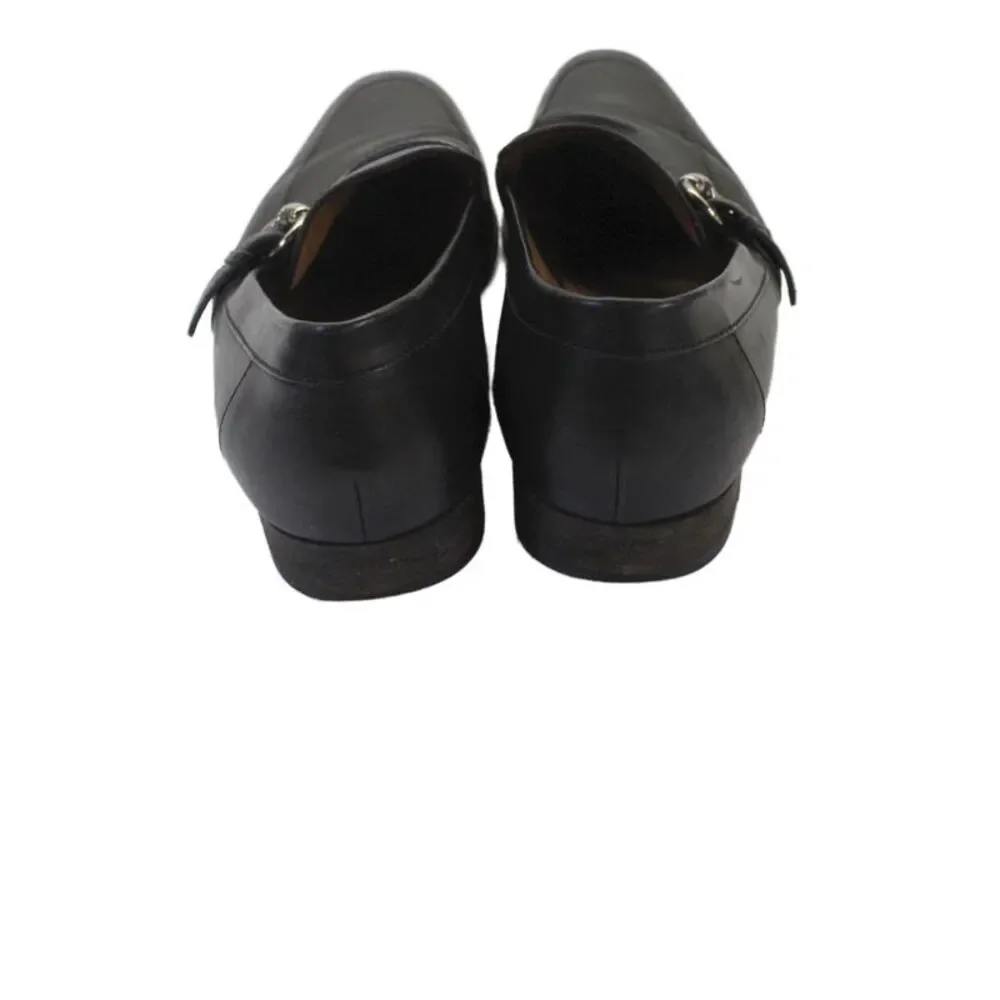 Gucci Mens Leather Buckle Side Dress Shoe Loafers Black Size 8 D